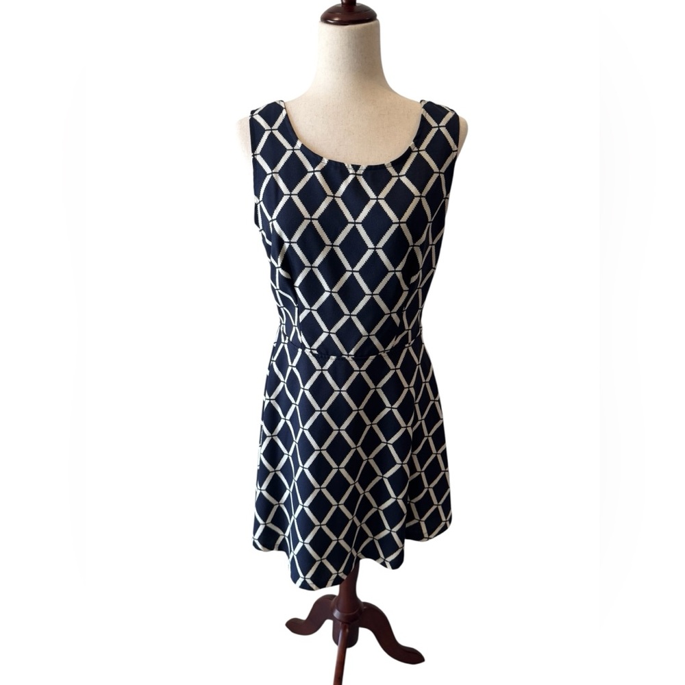 Navy Geometric Pattern Dress